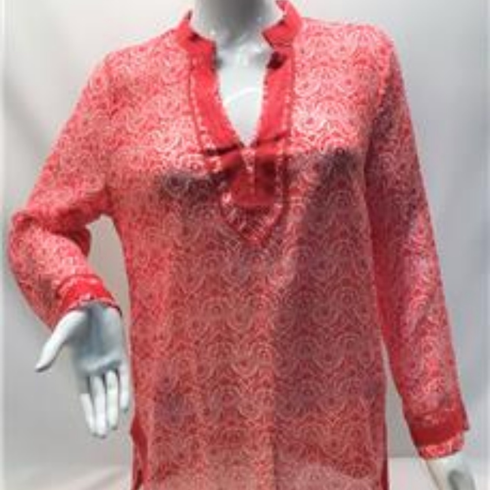 Cynthia Rowley Coral & White Long Sleeve Tunic L